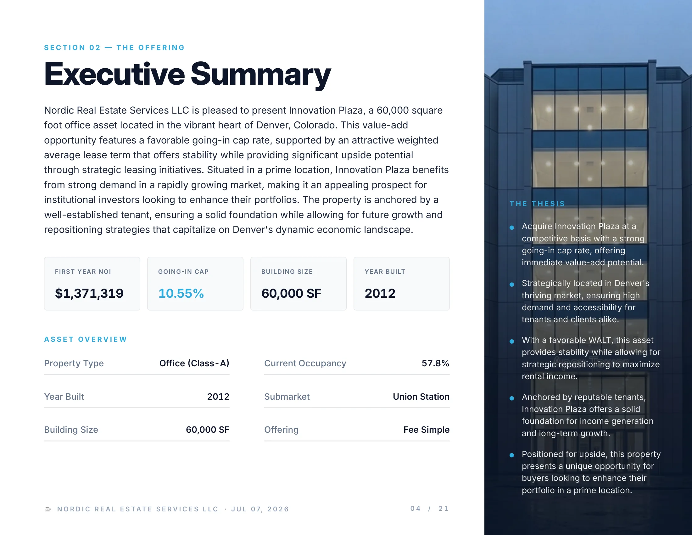 Innovation Plaza offering memorandum example 4 of 21, generated by Solsten CRE
