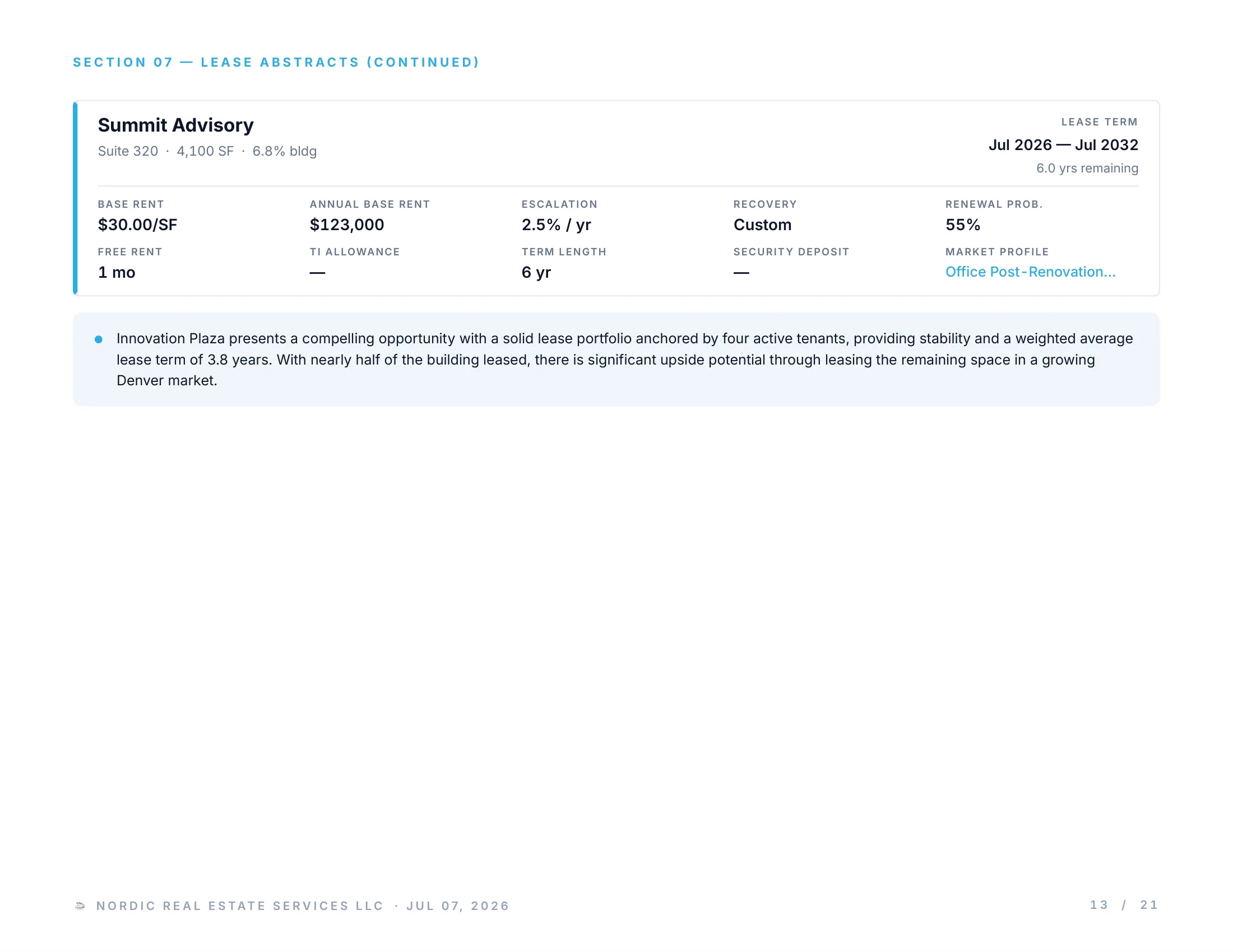 Innovation Plaza investment packet page 13 of 21, generated by Solsten CRE